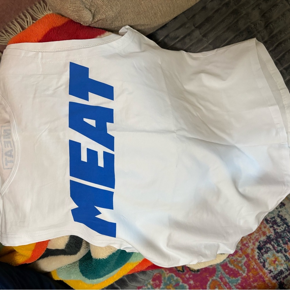 White Tank Top with Blue Print